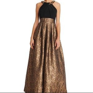 Eliza J size 10 black and gold brocade gown